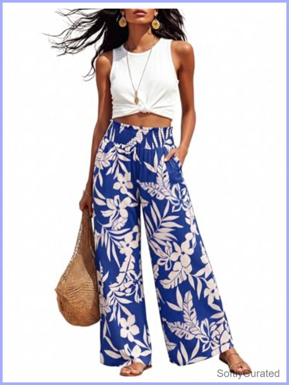 Linen Wide Leg Palazzo Pants High Waist Flowy Beach Vacation Lounge Trousers